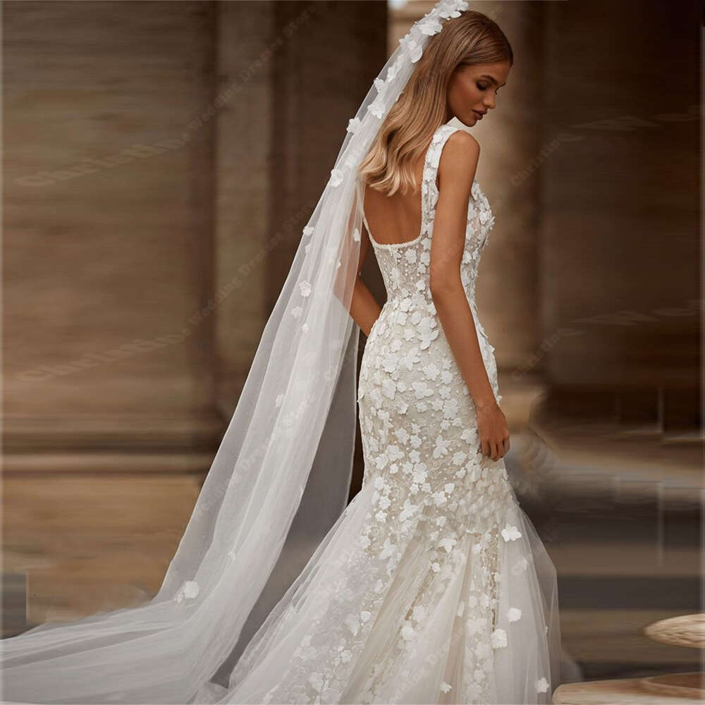 Elegant Sexy Sleeveless Wedding For Women Square Neck Mermaid Bridal Gowns Mopping Length Boho Ball Dresses De Noivas