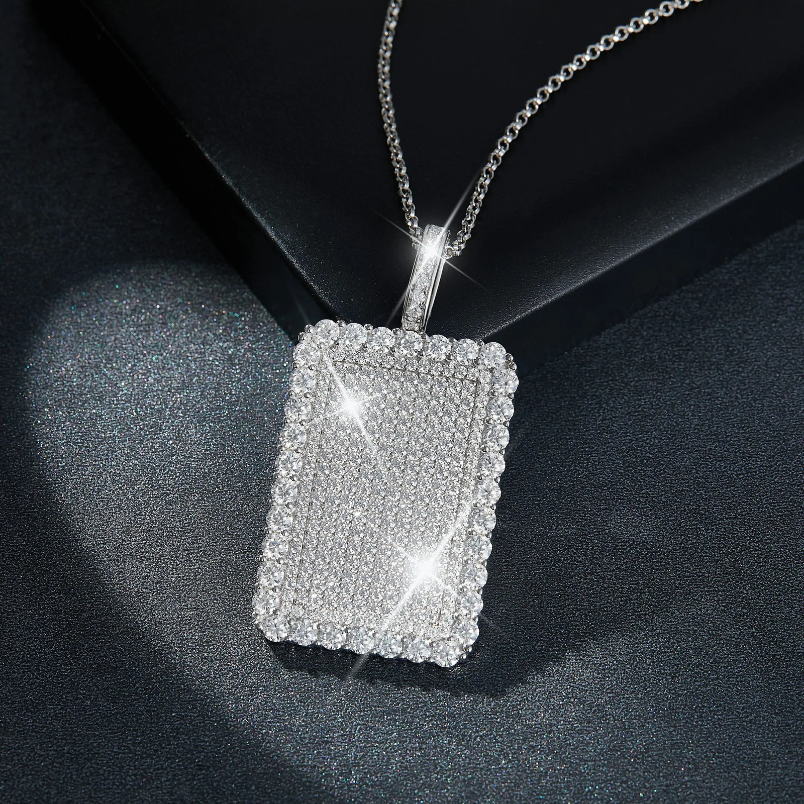 Rectangular fully covered pendant S925 silver with Moissanite hiphop style all necklace boys jewelry 240912