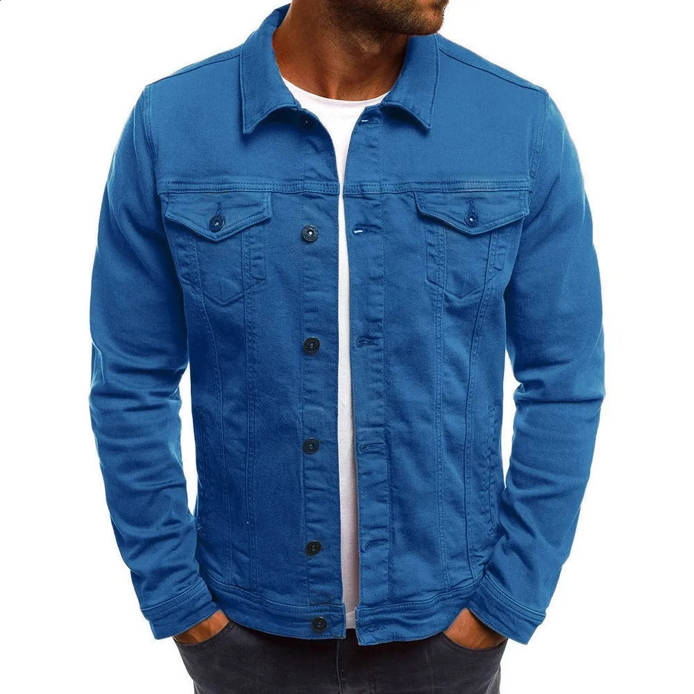 MenS Vintage Denim Jacket Autumn Winter Button Solid Color Tops Coat All-Match Fashion Casual Denim Jacket Chaquetas Hombre 240913