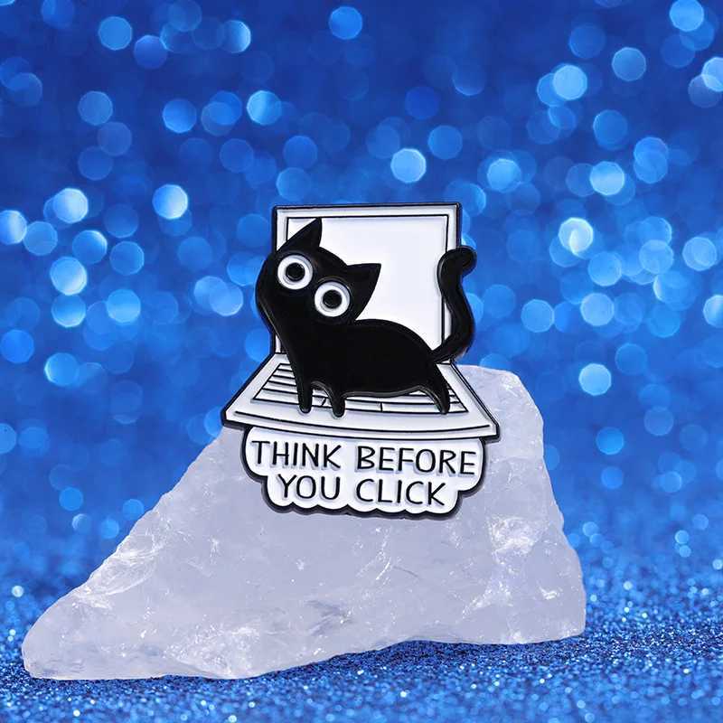 Cartoon Black Cat Computer Enamel Pins Cute Animal Creative Brooch Cowboy Clothes Jewelry Badge Gift For Friends Drop ShippingX240914