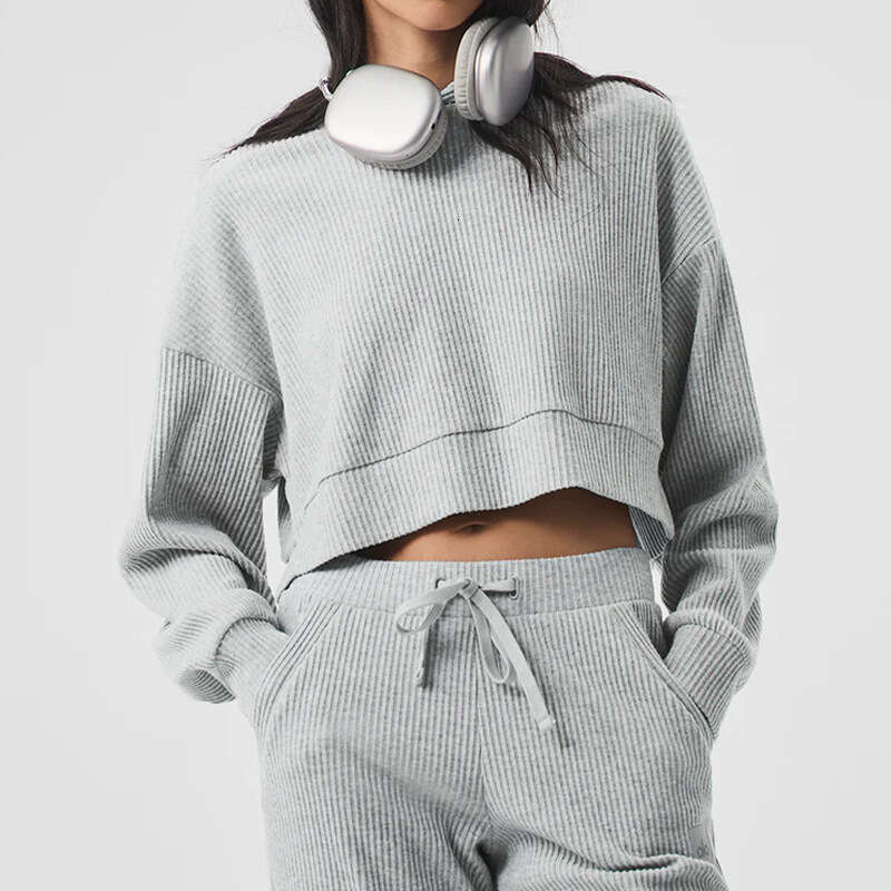 Autumn winter corduroy sports and leisure set, pullover hooded, loose fit fiess running hoodie, long sleeved for women