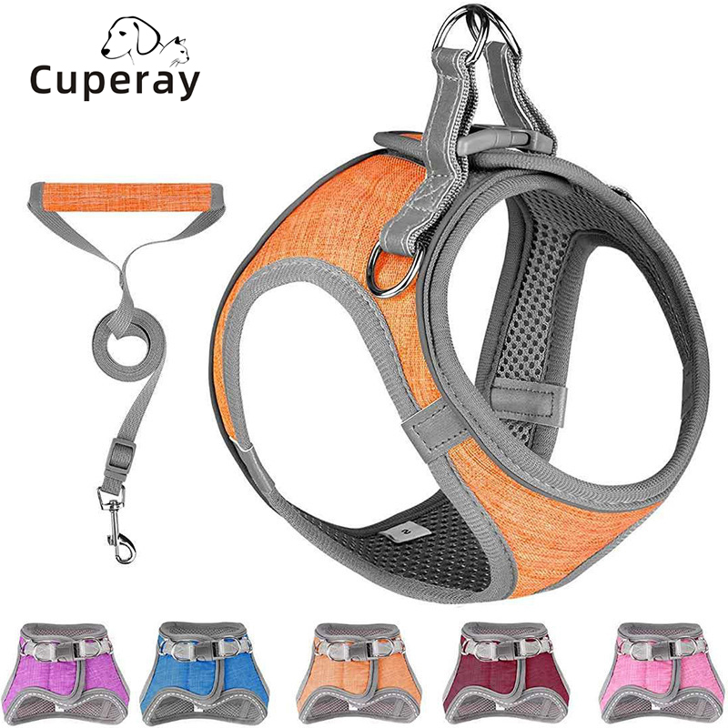Small To Medium Dog Pet Harness Vest Cat Harness and Leash Set Adjustable Reflective Nubuck Harness for Dog Walking and Training