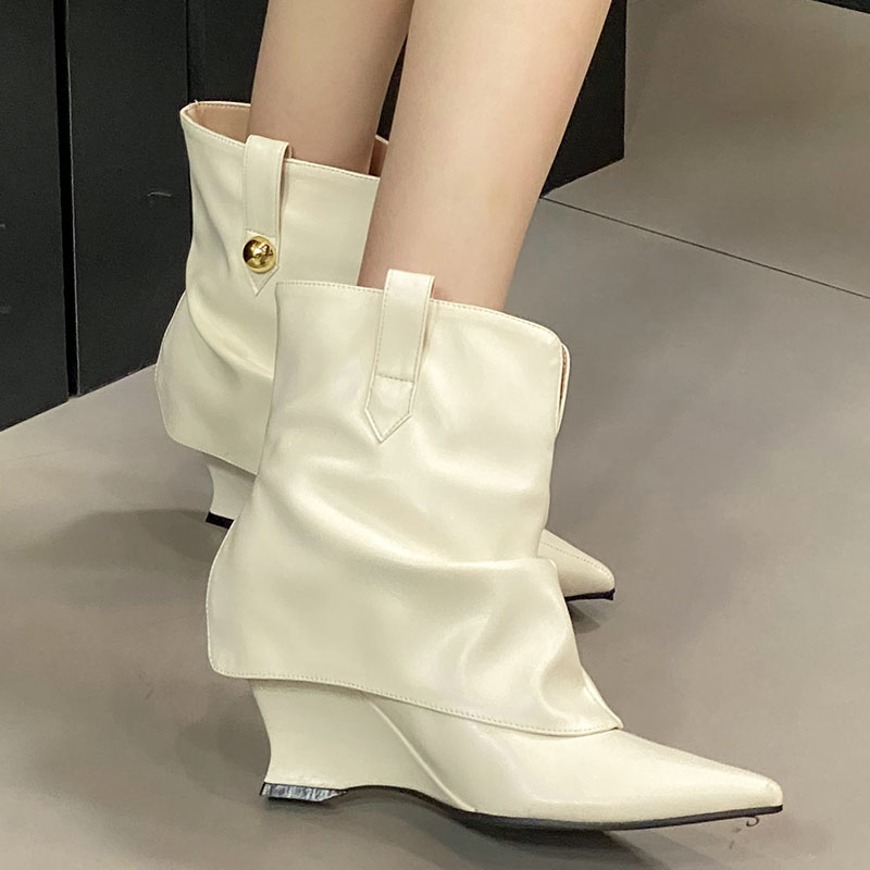 Female New Footwear Designer Women Ankle Boots Slip On Fashion Pointed Toe Ladies Modern Booties With Wedges Shoes