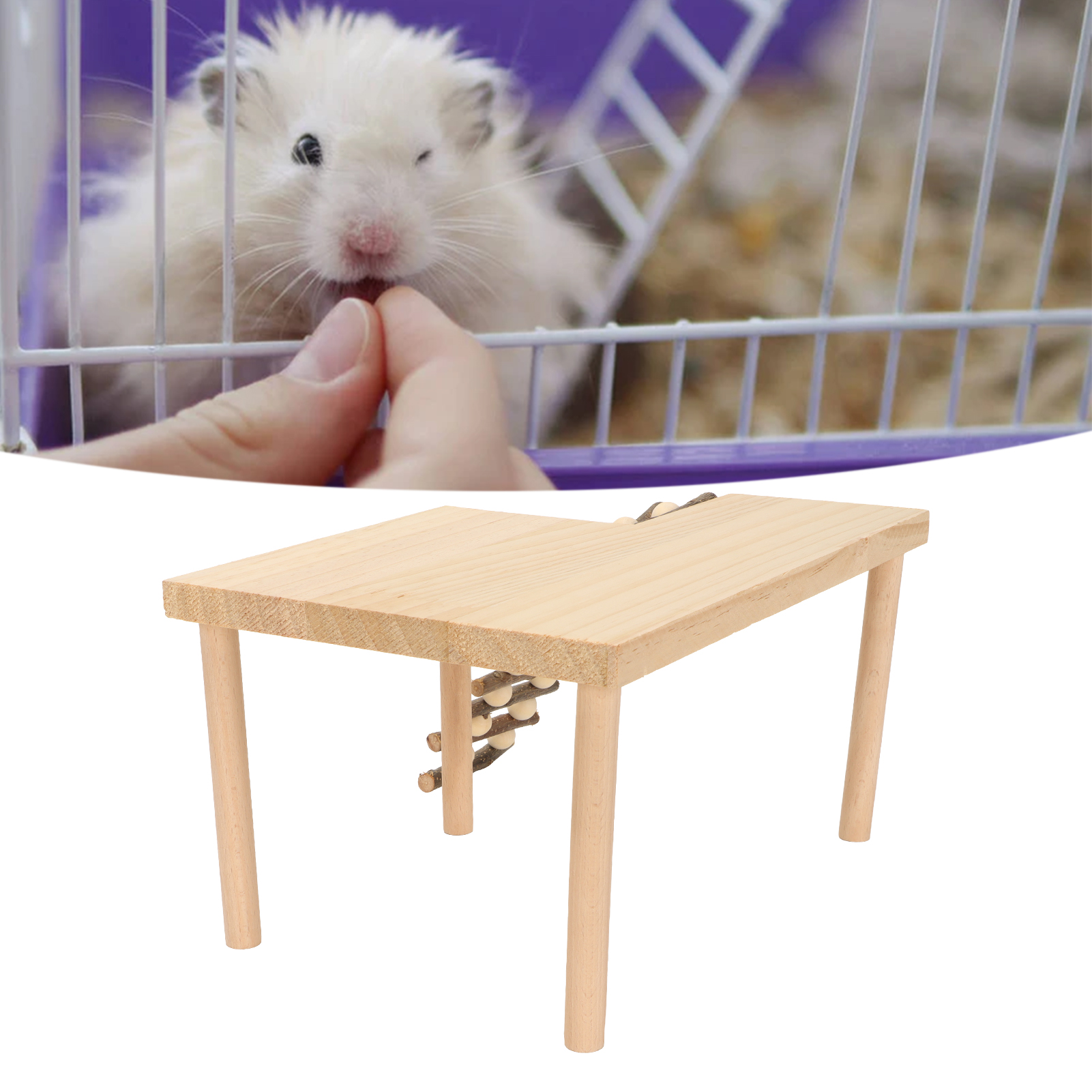 Hamster Climbing Platform 2 Layer Landscaping Natural Wooden Hamster Playing Activity Platform With Ladder