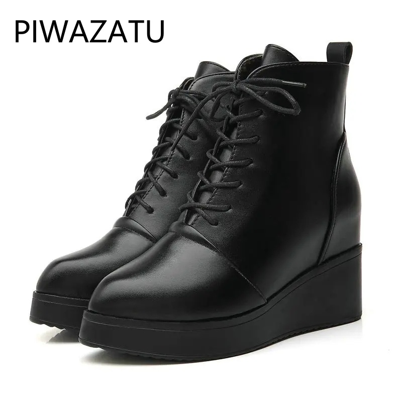 2024 Fashion Ankle Boots Winter Pointed Toe Boots Quality Leather Platform Boots Lace-up Spring Autumn Ladies Boots Size 34-40