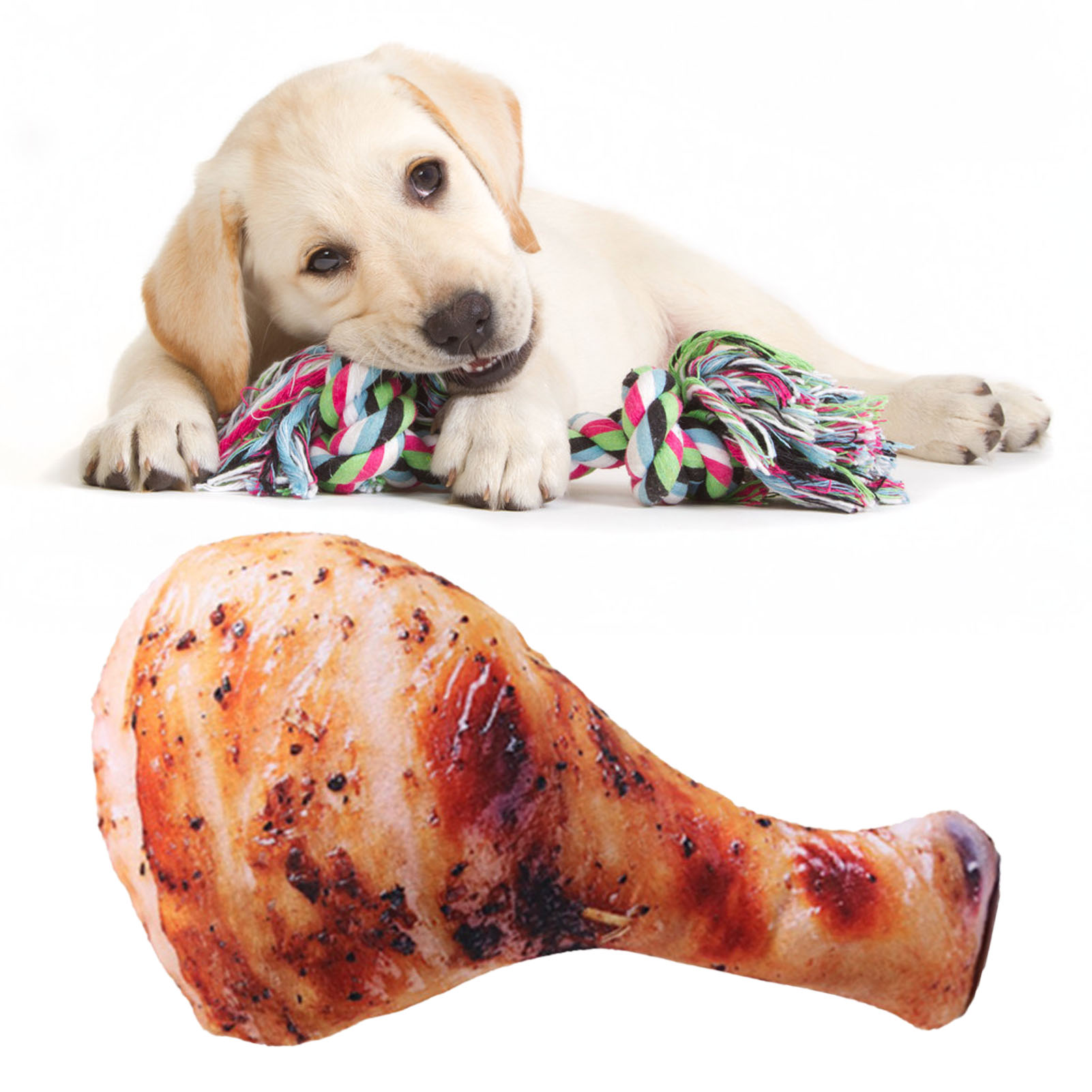 Plush Chew Toy for Puppy, Bite Resistant, Teeth Grinding, Lifelike 3D Chicken Leg Shape, Stuffed Pet