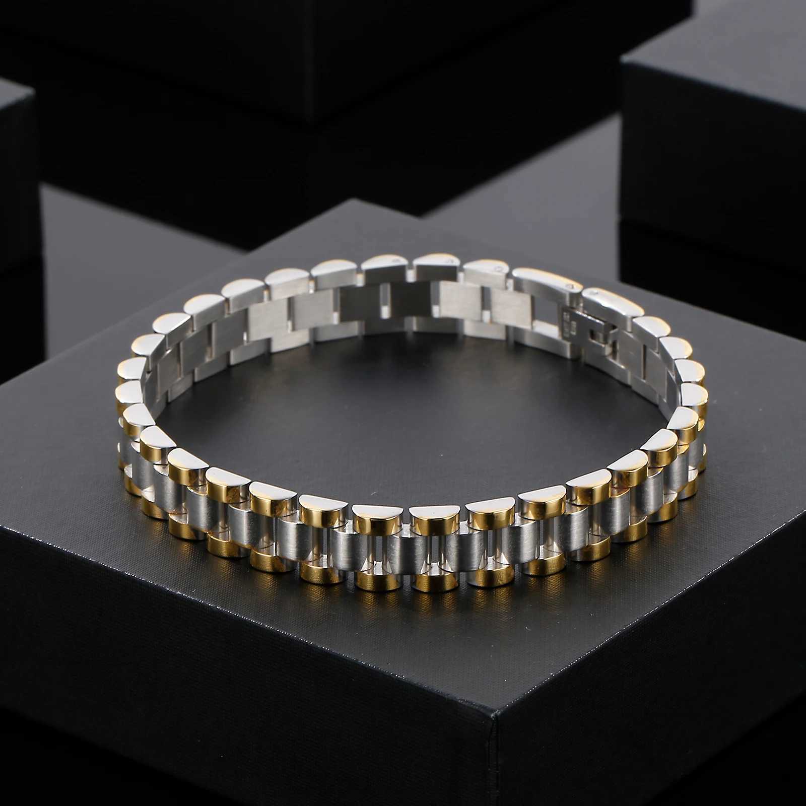 Charm Bracelets 10mm gold watch chain bracelet womens stainless steel retro charm exquisite jewelry wholesale mens accessories J240914
