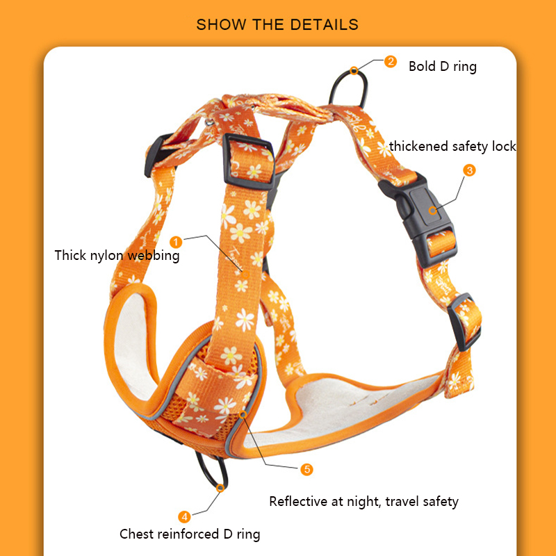Reflective Pet Harness Adjustable Exquisite Printed Dog Harnesses Mesh Breathable for Small Medium and Large Dogs Outdoor Travel
