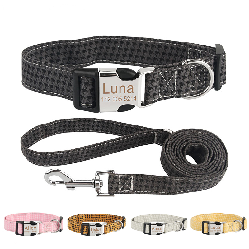 Cute Dog Collar Leashes Set with Quick Release Buckle,Soft Customized ID Tag Nameplate Pet Collars for Small Medium Large Dogs