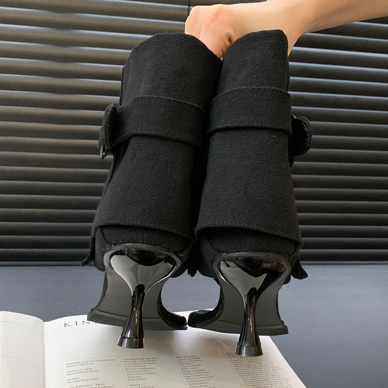 Fashion Denim Modern Women Ankle Flip ps Female Slip On Ladies Short Boots Footwear With 6CM Heels Shoes