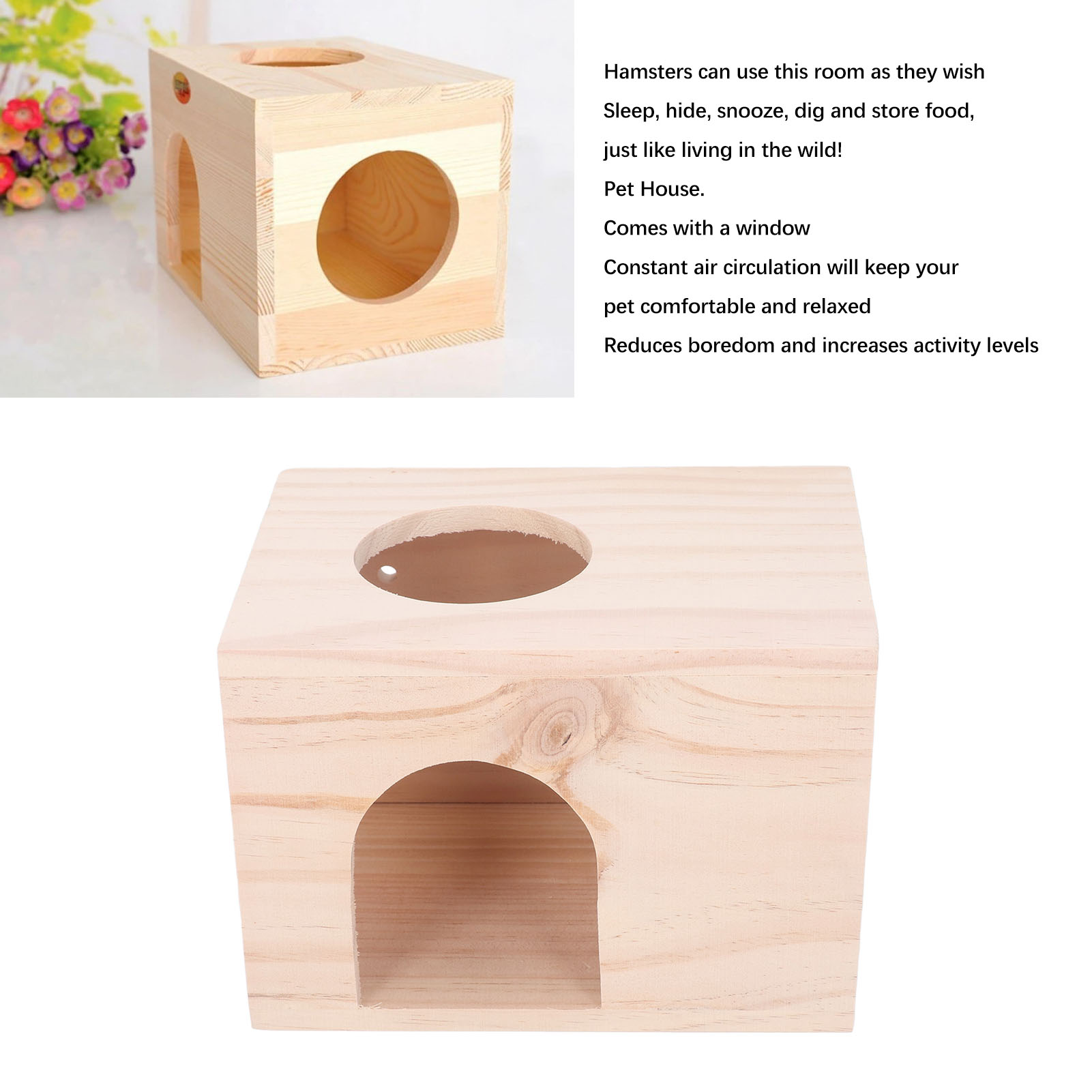 Small Animal Hideout House for Guinea Pigs, Tiny Wood House, Bite Resistance, Ventilated Eco Friendly
