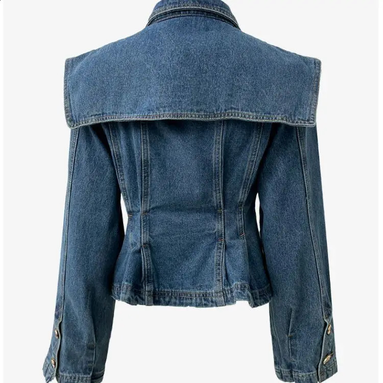 Fashion polo neck denim womens jacket autumn Korean style French retro waist weight loss casual short jacket womens top 240906