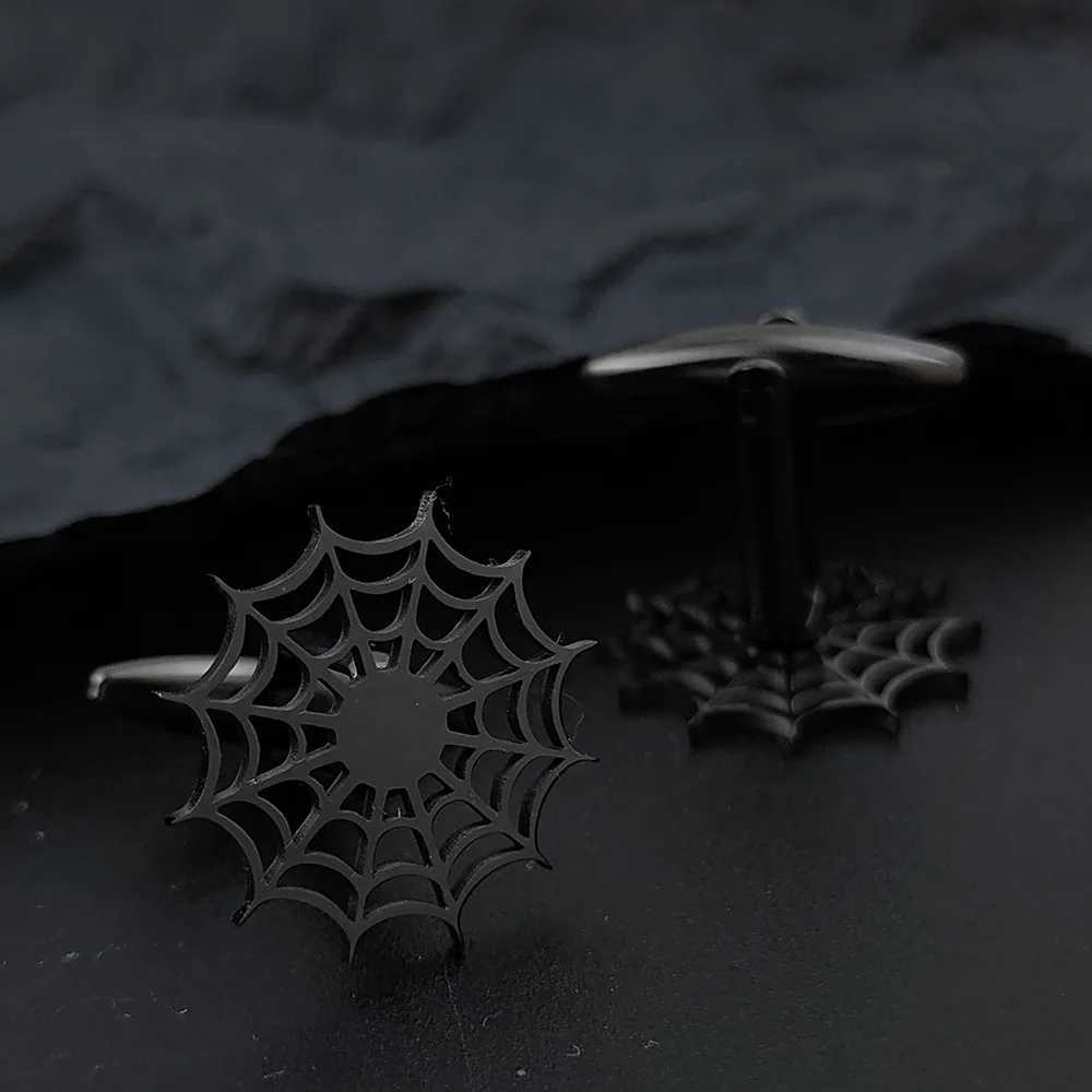 Stainless Steel Spider Web Men Shirt Buttons Ties for Mens Clothes Decorative Punk Dark Cuff Links Jewelry GiftX240914