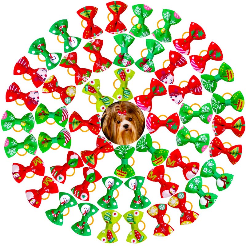 Pet Christmas Elements Headdress Leather Band Dog Hair Accessories Holiday Decoration Bows For Small Dogs Pet Grooming Supplies