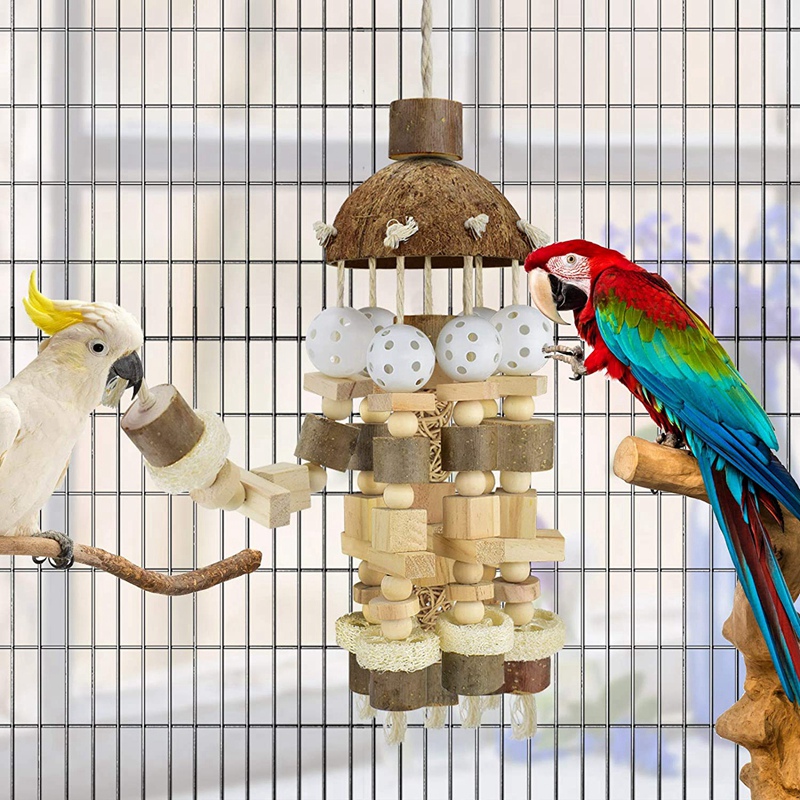 2025 new Toy, Large Natural Wooden Blocks Bird Chewing Parrot Cage Bite Toy Suits For aws Parrots-T02C