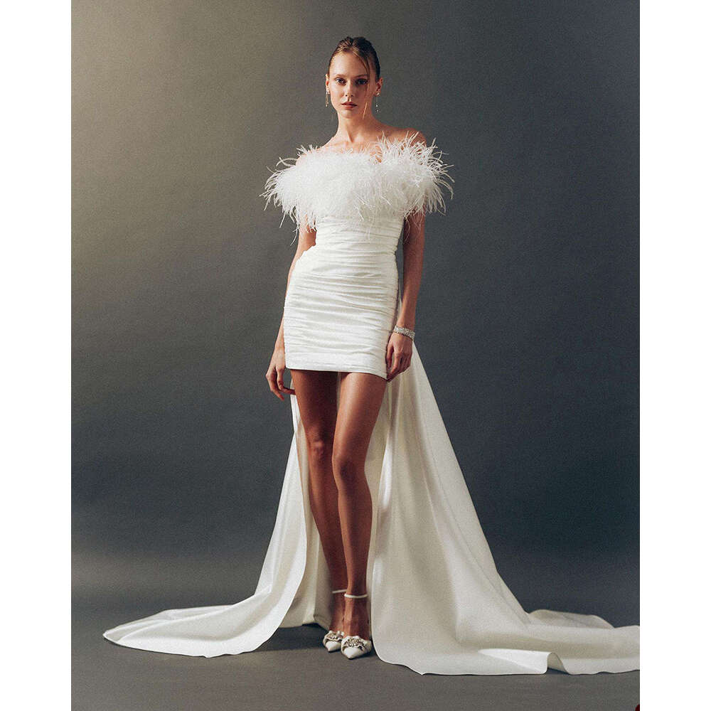 Gorgeous Evening Dresses A-e Feather Strapless Sleeveless Backless Prom Gown Party Dress Vestido De Noite Custom Made