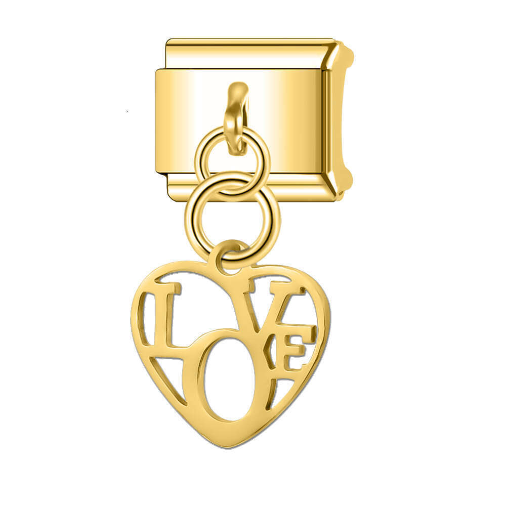 New Women's Gift Heart pendant bead Italian Charms Links Bangle Beads Fit 9mm Stainless Steel Bracelet Making DIY For Women Fashion Jewelry