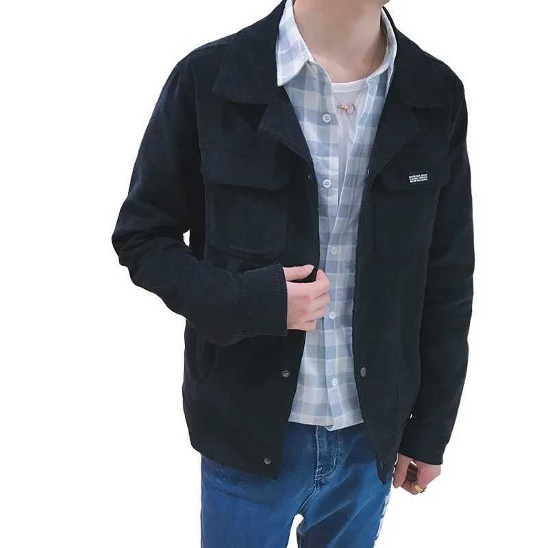 New mens solid color casual open top jacket for autumn 2023 made of Korean youth corduroy ultra-thin and suitable for students to wear W240914