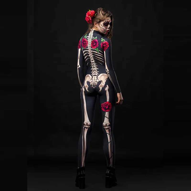 Adult sexy female horror ghost costume rose skeleton Halloween sexy devil jumpsuit children baby girl carnival party death day W240914