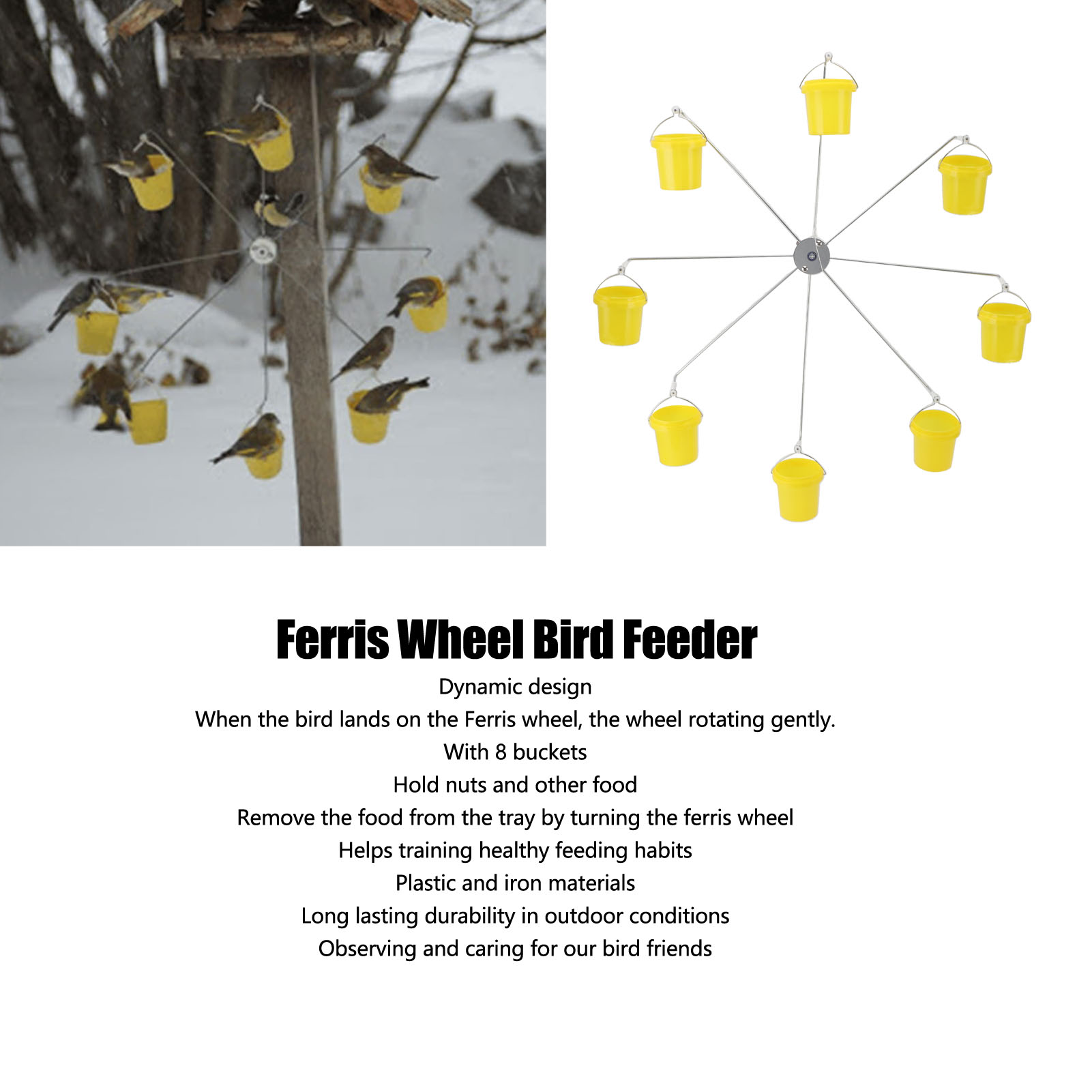 Ferris Wheel Bird Feeder, Dynamic Design, Endless Fun, Outdoor Hanging Hummingbird Feeder with 8 Buckets