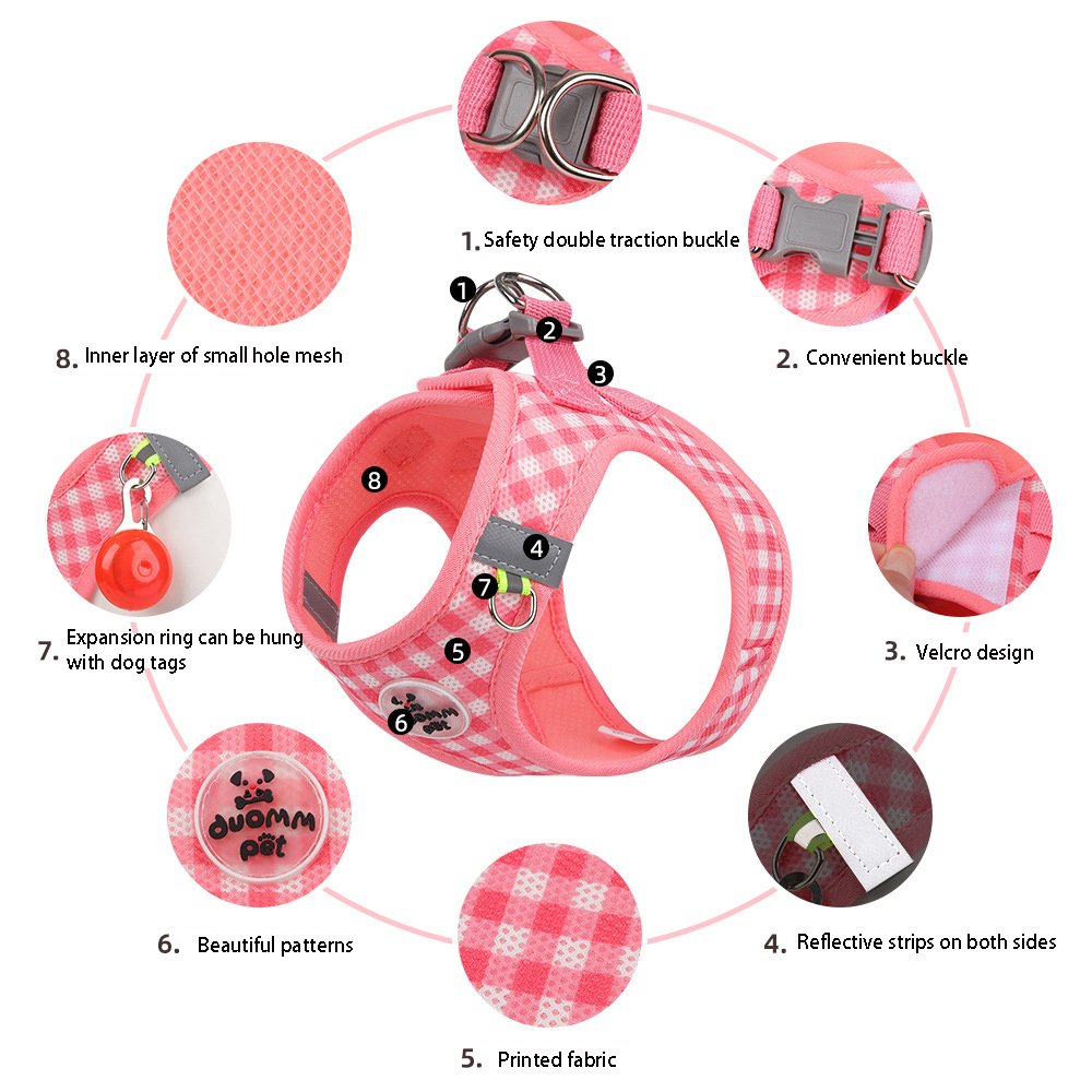 Cat Harness and Leash Set Fresh Plaid Cat Leashes Harness Anti-breakaway Adjustable Pet Harness for Cats and Puppies Accessories