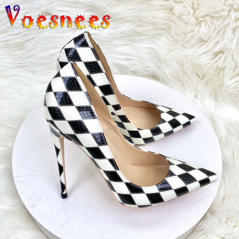 Women's Pointed Toe High Heels Hot With Rhombus Pattern New - 12Cm Fashion Color Matching Pumps For Spring & Autumn 2024