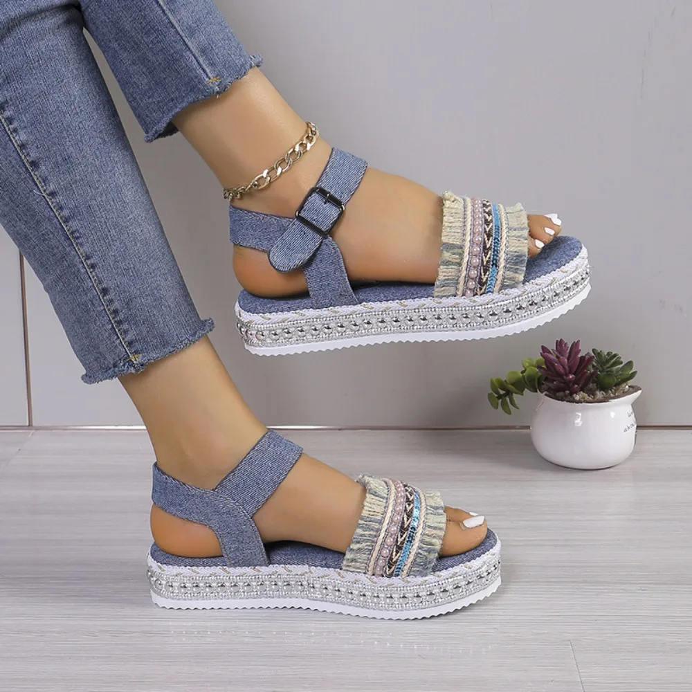2025 new Summer New Platform Buckle Flat Roman Comfortable Women's Sandals f8f8