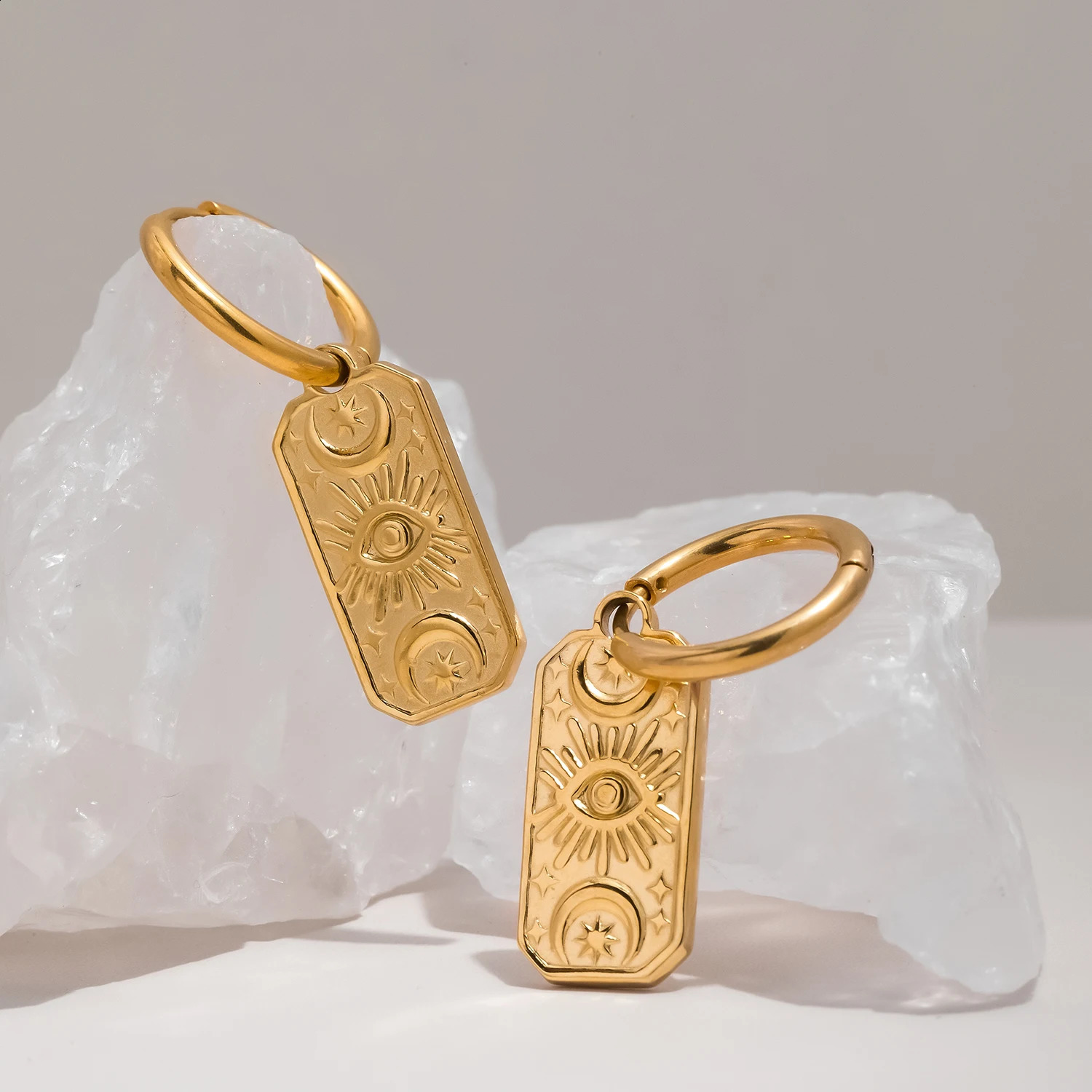 Fashion Square Shape Drop 18k Gold Color Stainless Steel Waterproof Huggie Hoop Earring Charms Daily Jewelry High Quality 240906