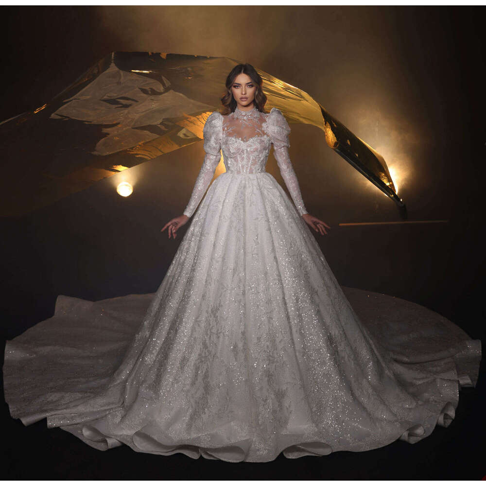Wedding Dresses Ball Gown High Neck Appliques Sequined Long Sleeve or-Length Bride Dress Vestido de novia Custom Made