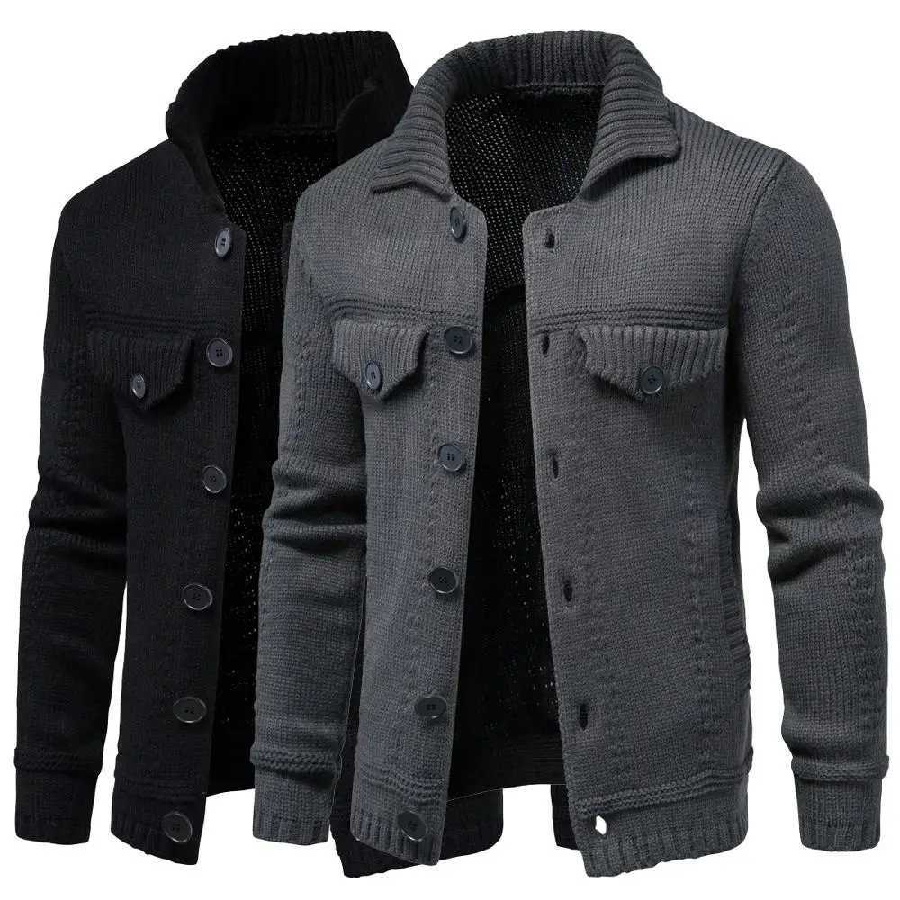 Mens Knitted Sweater Jacket Warm and Thicker In Winter Long Sleeve Cardigan Wool Mens Lapel Workwear Cardigan Outer SweaterXJ240907
