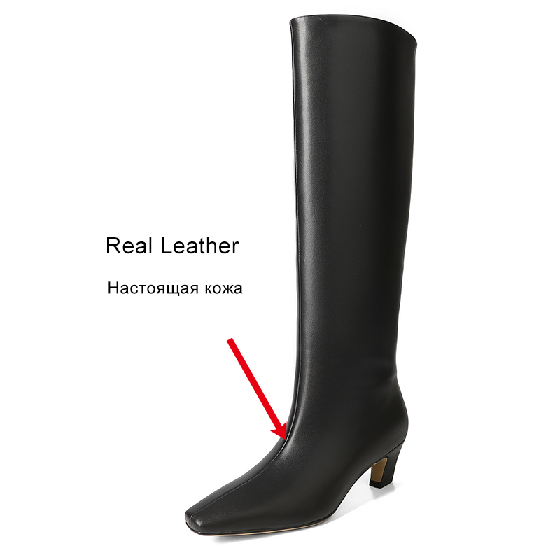 2025 new JOZHAMTA Size 34-40 Knee Boots For Women Real Leather Kitten Heels Winter Shoes 2025 Ins Fashion Vintage Office Lady Daily Dress