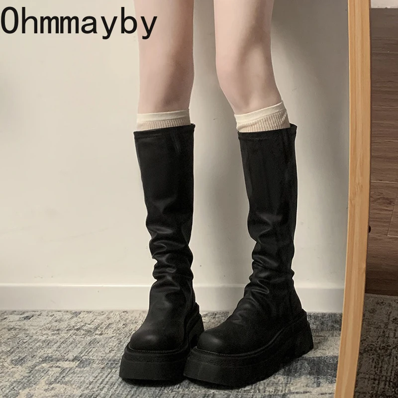 Women Chunky Knee High Fashion Back Zippers Knight Long Boots Platform Heels Autumn Winter Ladies Shoes ea6f