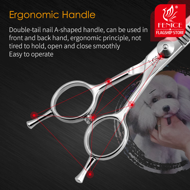 Fenice 4.75 Inch Safety Round Tip Pet Dog Cat Grooming Scissors Straight/Curved/Thinning Shears for Eyes/Face/Foot/Nose