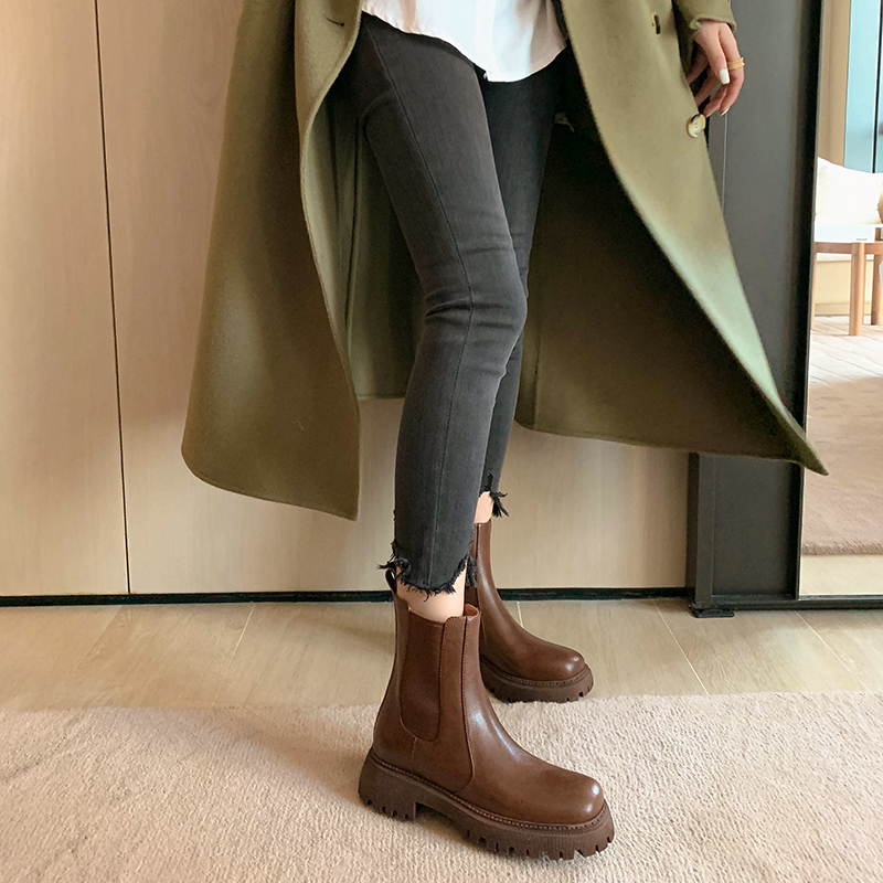 2024 New Autumn Short Round Toe Platform Shoes platform Heel Shoe for Women Side Zipper Motorcycle Boots 3c58