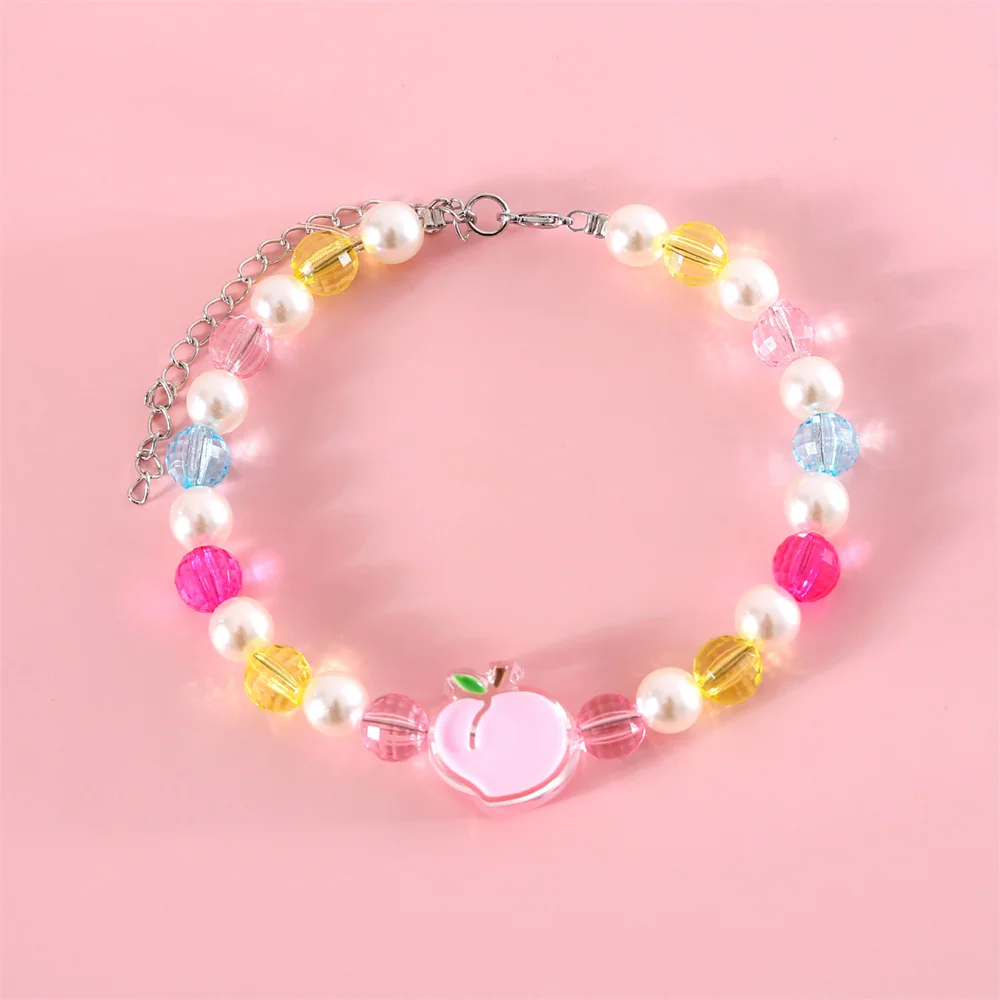Colorful Pearl Pet Collar Necklace Flower Rainbow Peach Heart Adjustable Cat Dog Birthday Collar Pet Accessories Fit Cat Puppies