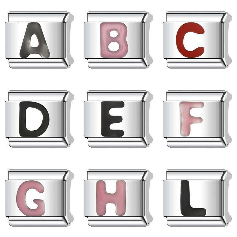 New Women's Gift Colorful 26 English Letters Bead Italian Charms Links Bangle Beads Fit 9mm Stainless Steel Bracelet Making DIY For Women Fashion