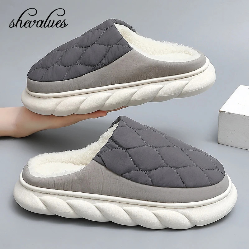 Shevalues Winter Men Slippers Warm Home Fur Slippers Women Indoor Bedroom Plush Slippers Thick Soled Non-slip Cotton Shoes 240914