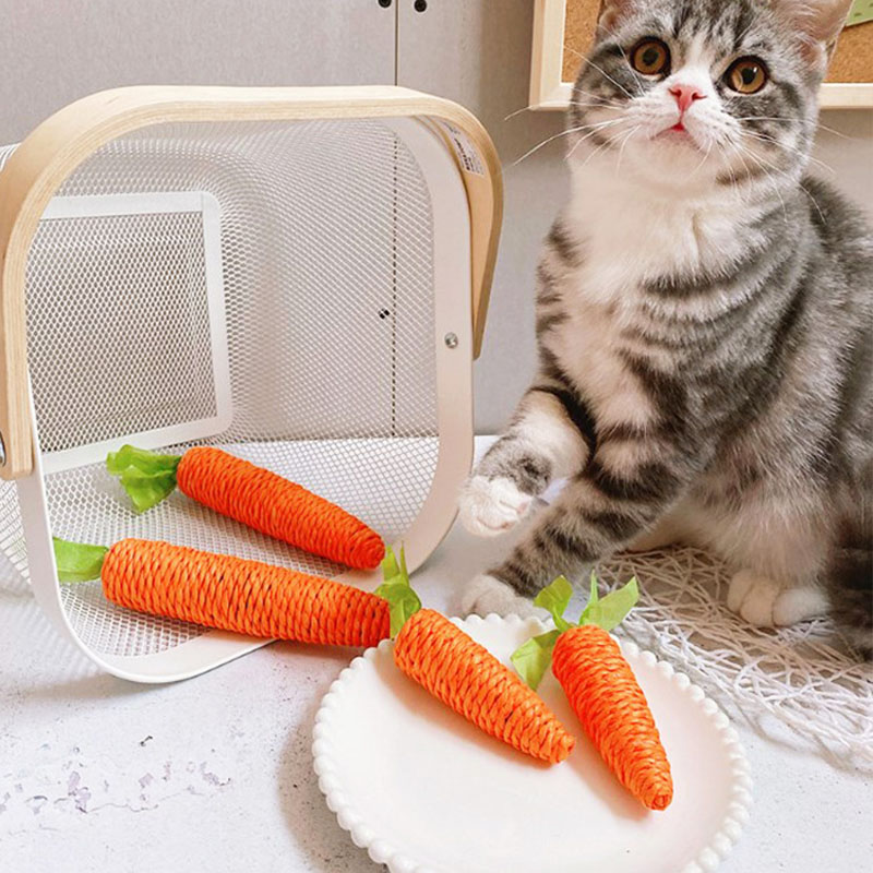 Pet Cat Toy Paper Rope Knitting Carrot Chew Toys Built-in Bell Vocal Interaction Teeth Grinding Clean Teeth Cat Accessories