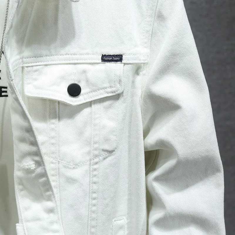 Mens denim jacket 2024 autumn and winter high-quality white black casual button elastic street personality denim jacket S-5XL W240914