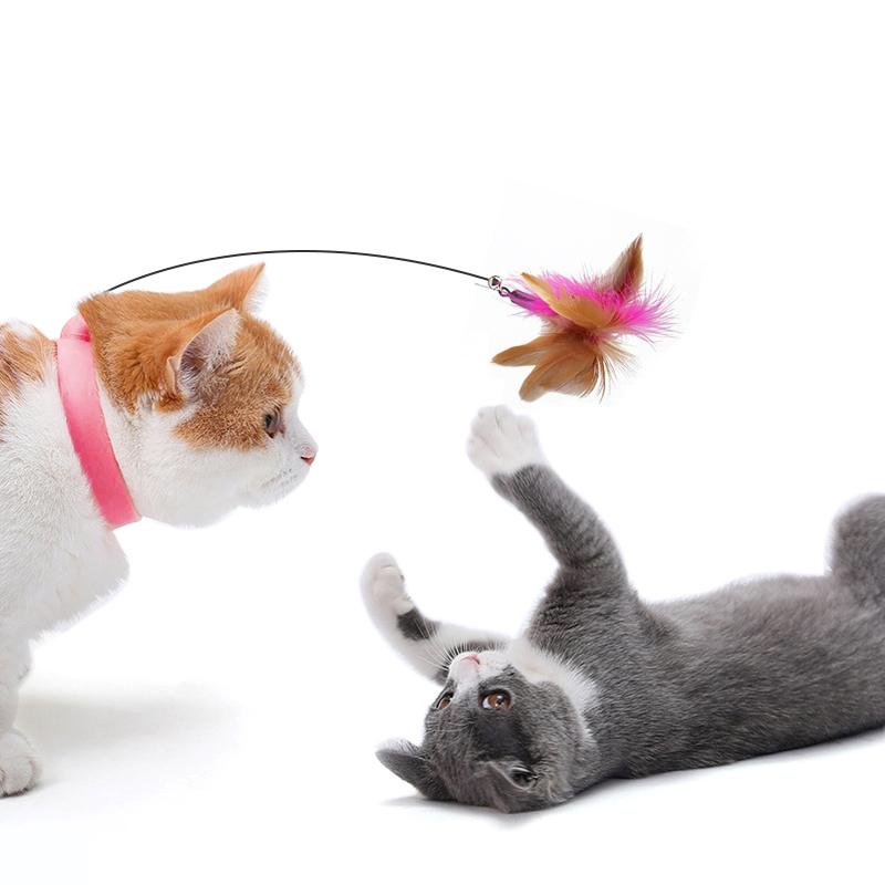 Cat Collar Toys Interactive Cat Toys Cat Teaser Stick Collar Self-help Feather Teaser Stick with Bell for Kittens Juguetes Gatos
