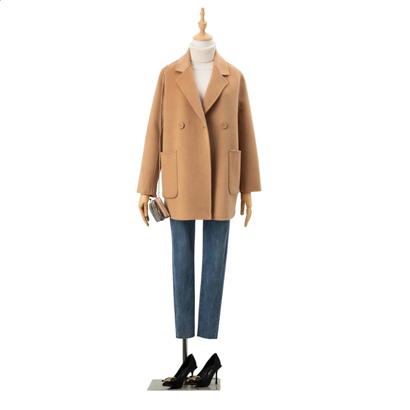 Kaixing Classic Casual Style Womens Coat 100% Pure Wool Reversible Loose Set Jacket Fashion Large Pocket 240912