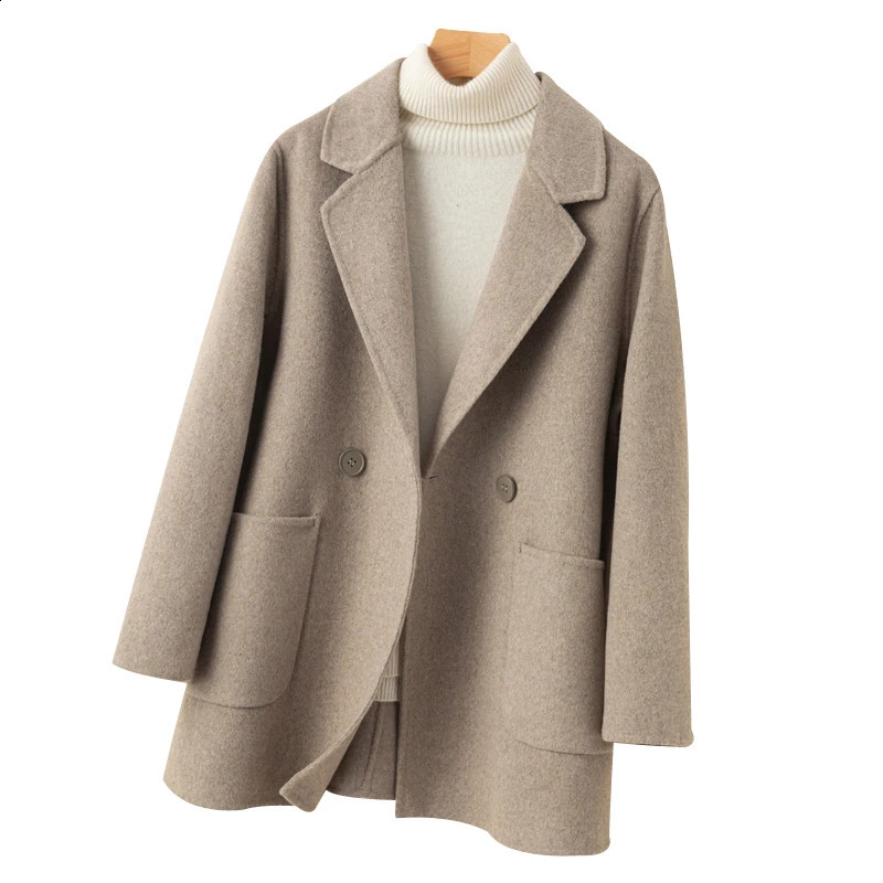 Kaixing Classic Casual Style Womens Coat 100% Pure Wool Reversible Loose Set Jacket Fashion Large Pocket 240912