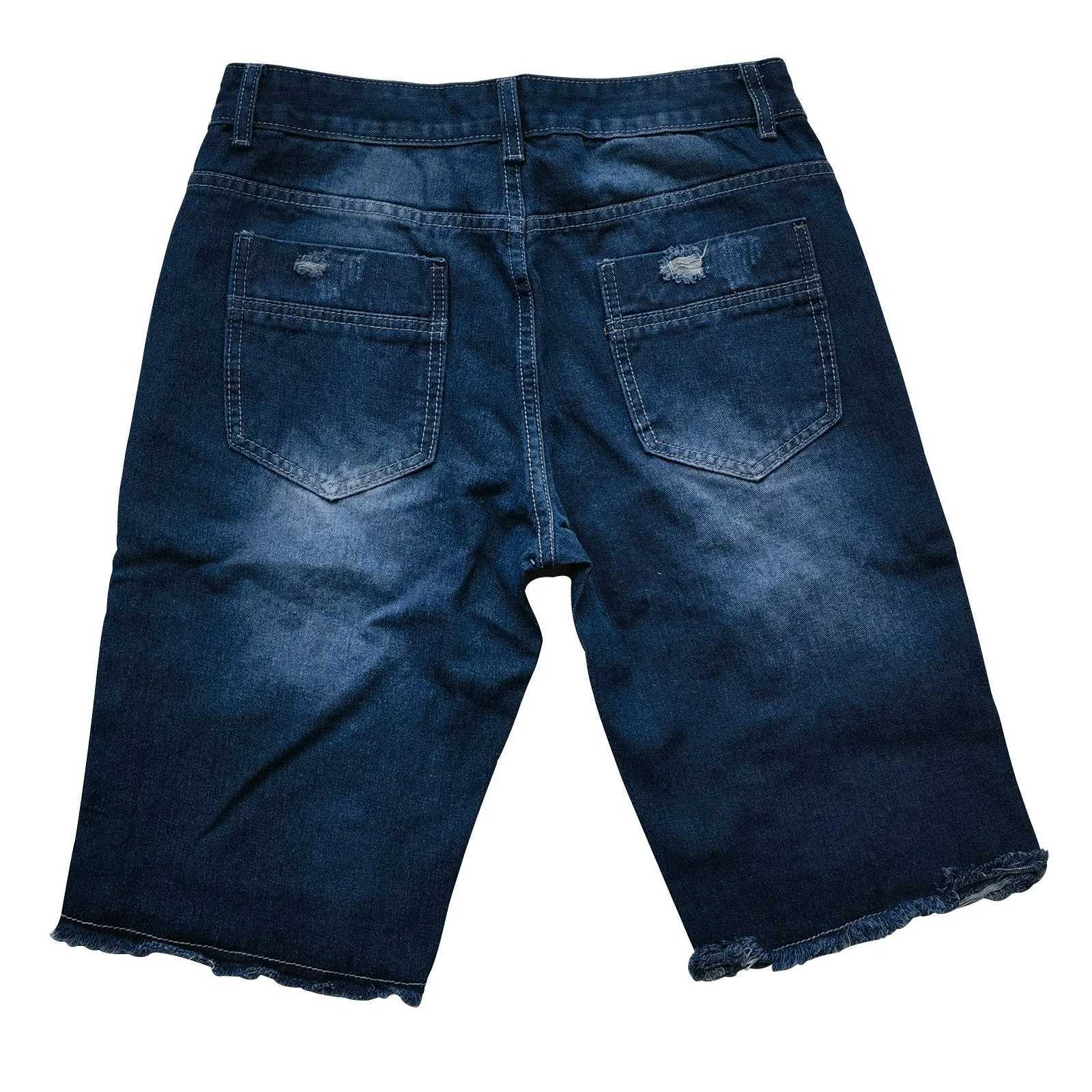 2023 Summer Denim Shorts For Men Loose Fit Hip Hop Distressed Ripped Wide Leg Mens Cropped Pants Short Jeans OversizeX240914