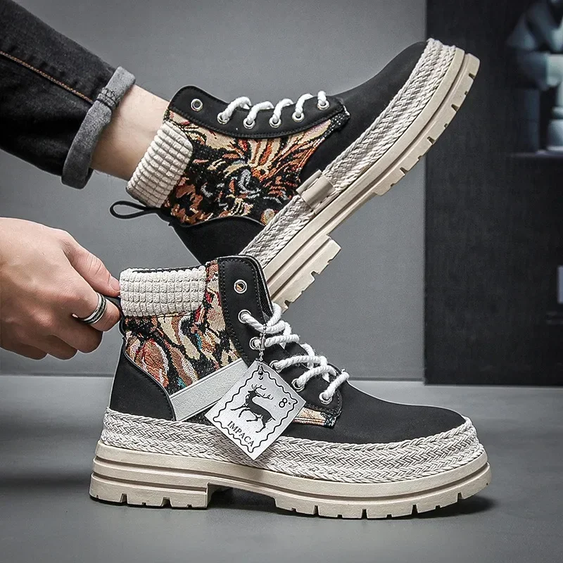 Men's Boots Autumn/winter Thick Sole High Top Lace-up Flat Heel New British Style Work Boots Casual Trend Fashion Boots