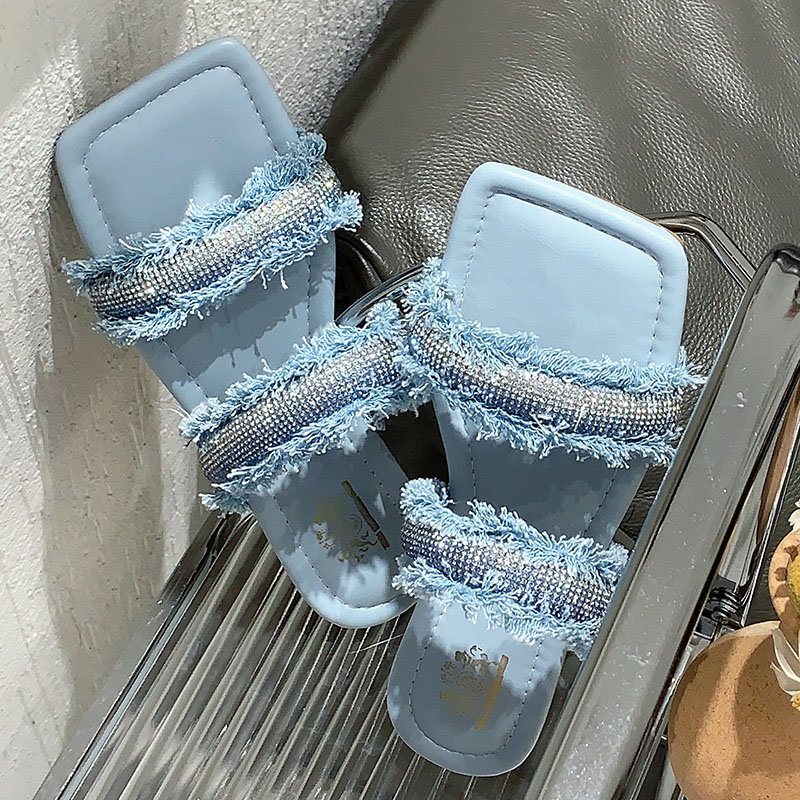 Fashion New Bg Ladies Summer Beach Female Slides Denim Footwear Women Slippers Sandals New Shoes 2024 5195