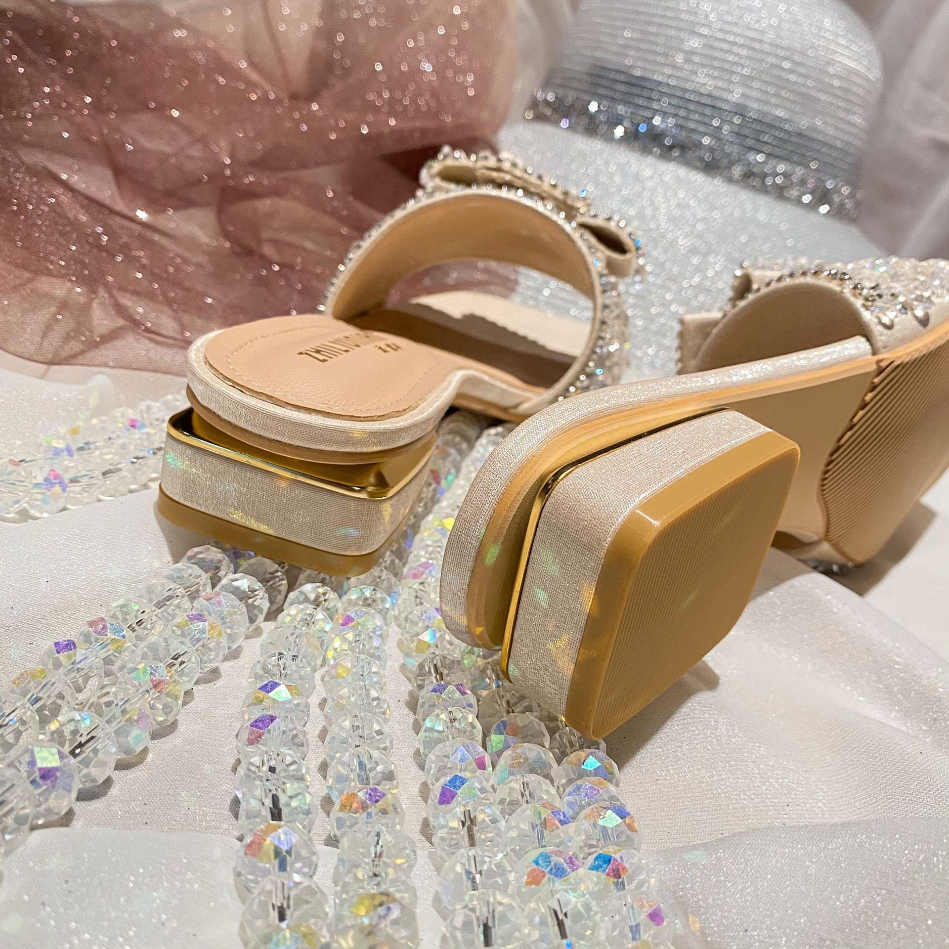 New 2024 Chunky Heel Fashion Flat Ladies Rhie Slippers Womens Comfort Summer Peep Toe Shoes dh605855