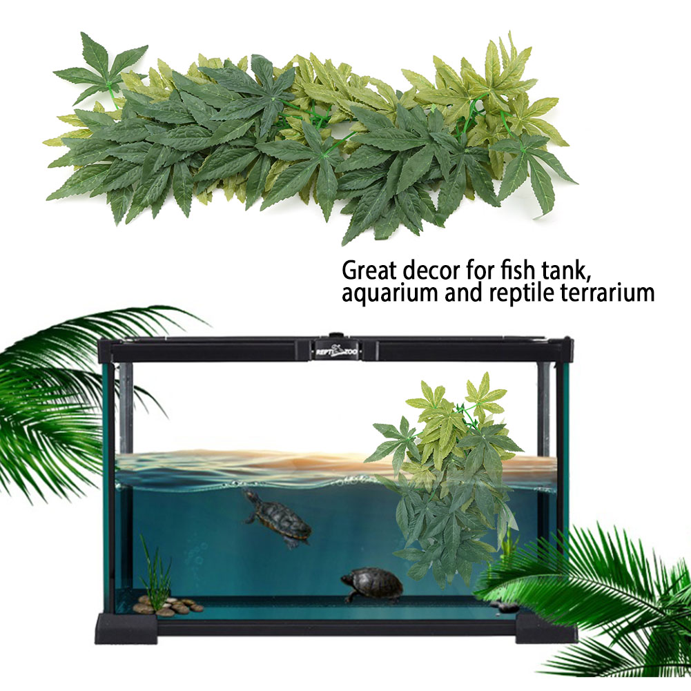Green Artificial Plant Fake Leaves Aquarium Fish Tank Reptile Terrarium Ornaments Decor 50cm