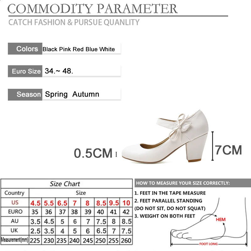 2025 new BYQDY Women Pumps 7cm High Thick Block Heels Round Toe Mary Janes Footwear Wedding Dress Office Lady Ankle Strap Shoes with Bow 240904