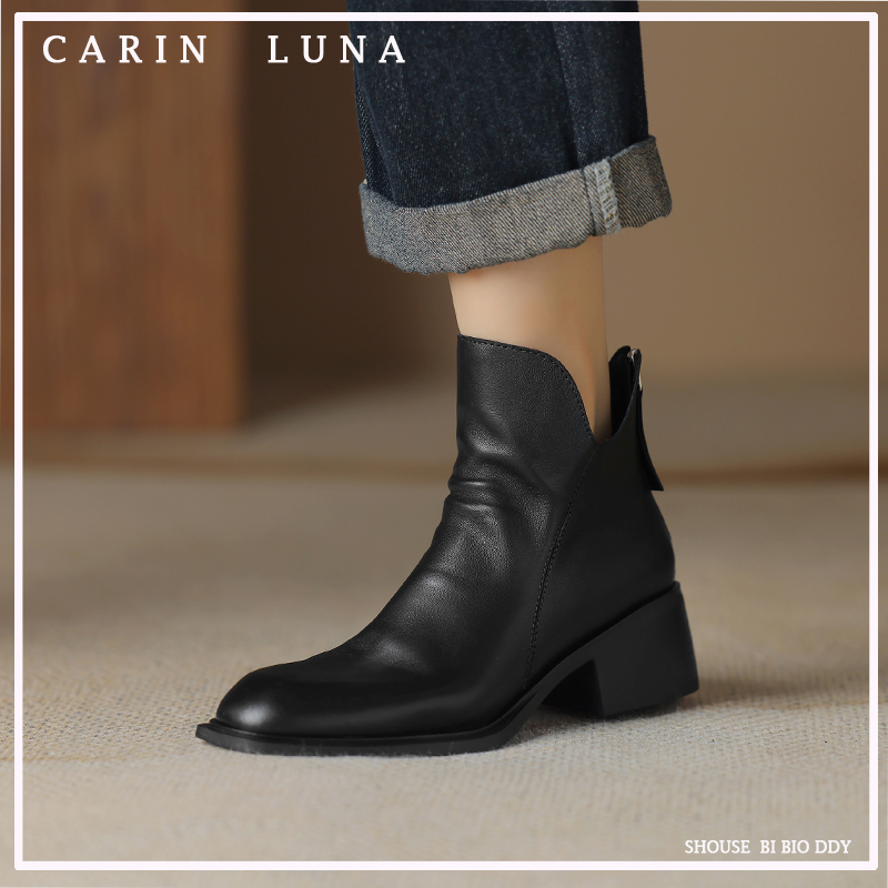 2024 Genuine Short Autumn/Winter Shoes Chunky Heel Women Retro Ankle Handmade Leather Boots 9172