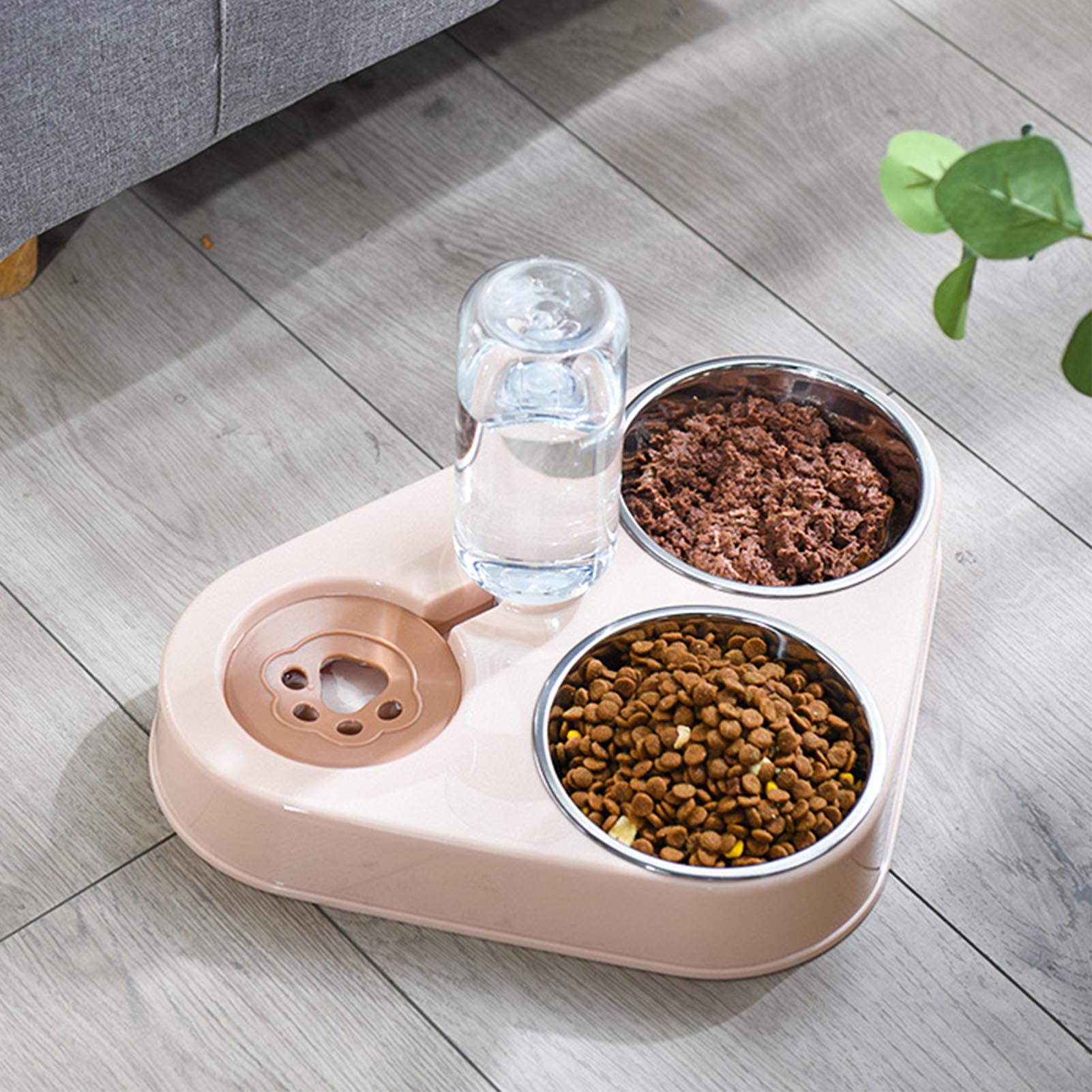 Pet Waterer Bottle Food Bowl Set Prevent Spill Triple Cat Bowls With Automatic Water Bottle For Cat Dog